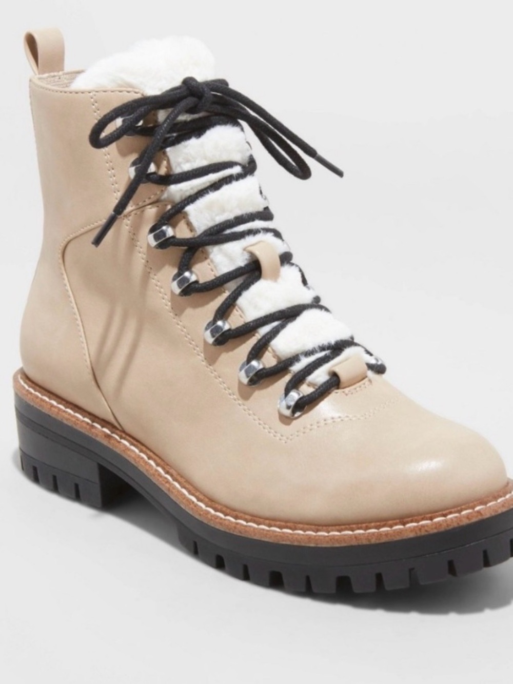 NWT a new day Leighton Lace-Up Shearling Combat Hiling Boots in Taupe Size 9